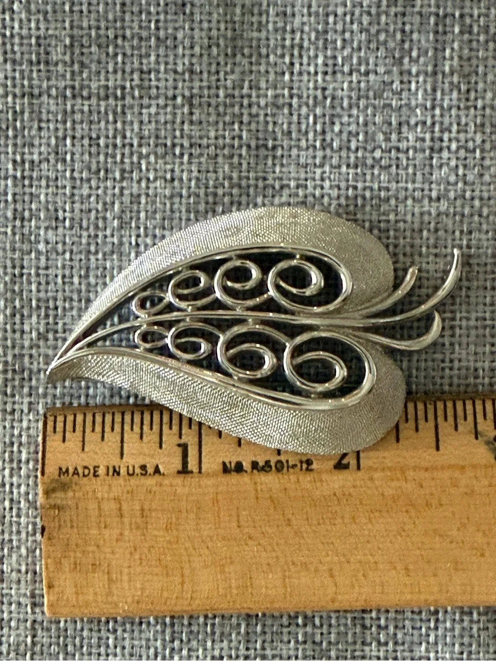 Vintage Monet Silver Tone Leaf Swirl Brooch Textured | Mid Century Pin
